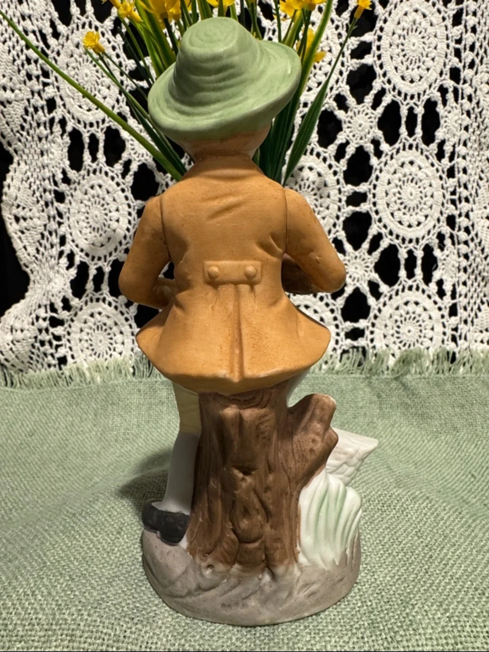 Boy Figurine with A Duck or Goose - White and Pastel Colors